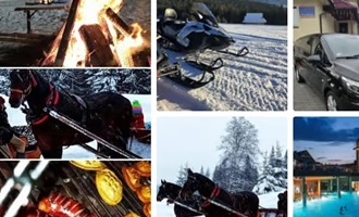 snowmobiles, bonfire, sleigh ride